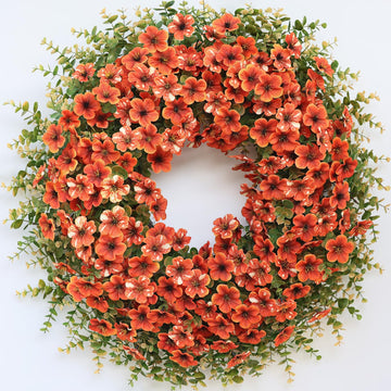 26" Large Artificial Silk Flower Eucalyptus Wreath for Outdoor(Fall Orange)