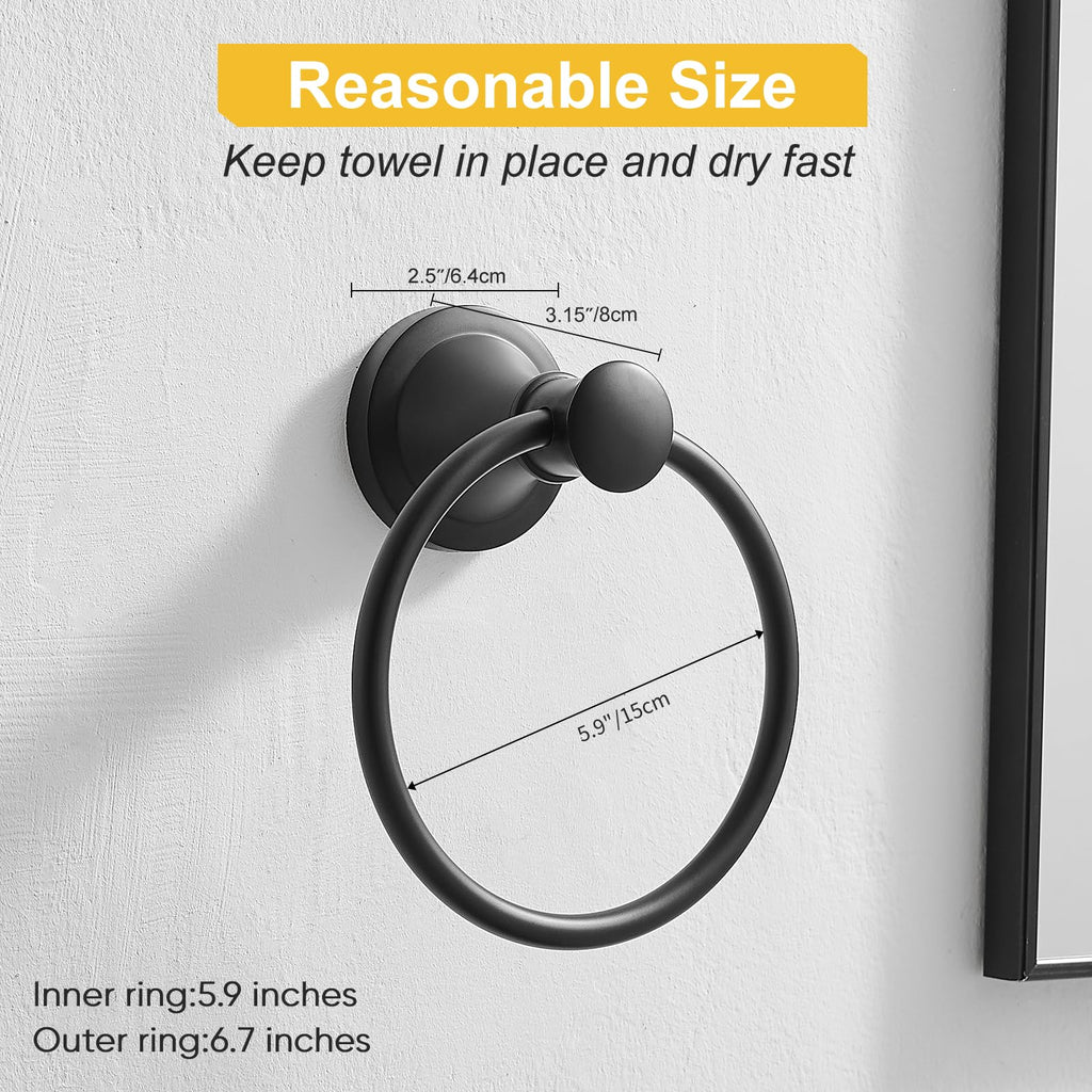 Towel Ring, Bathroom Hand Towel Holder Wall Mounted Matte Black