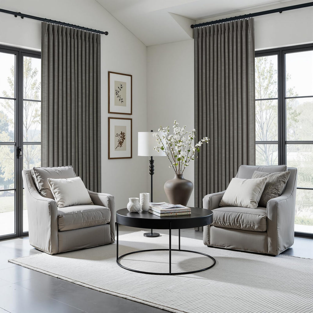 96 Inch Linen Pinch Pleated Full Blackout Curtains Carbon Grey
