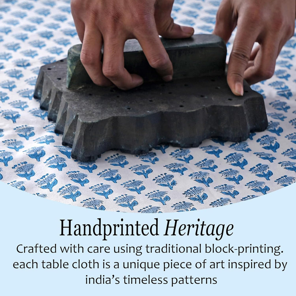 CPC Tablecloth 100% Cotton 60x60 Inch Indian Block Print Square Table Cover, Table Cloth for Wedding