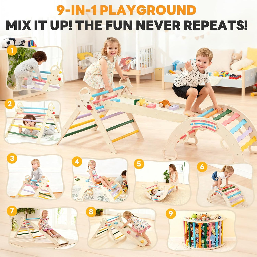 Triangle Set for Toddlers, in-1 Foldable Montessori Climbing Toys Indoor Playground with Arch & Ramp & Ladder