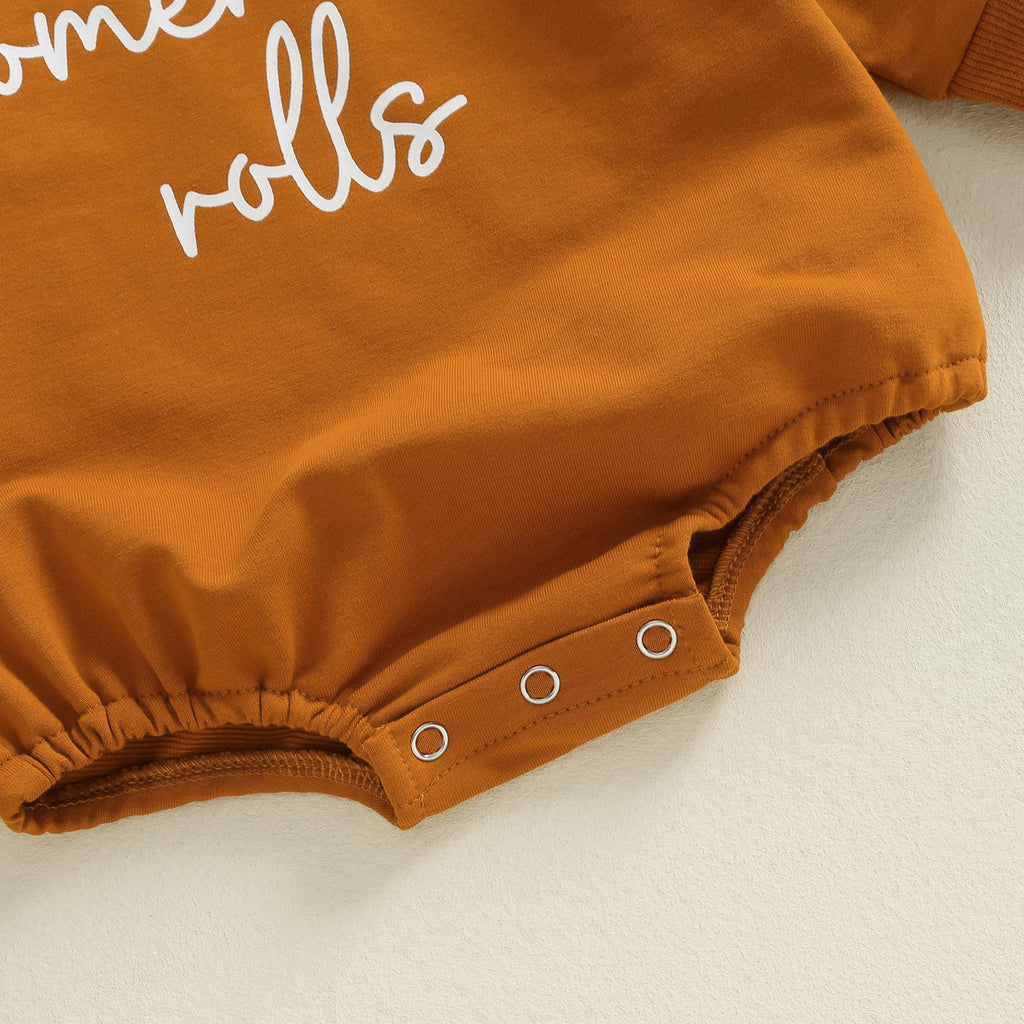 Newborn Thanksgiving Outfit Homemade Rolls Bubble Romper Long Sleeve Bodysuit Fall Thanksgiving Baby Girl Boy Outfit