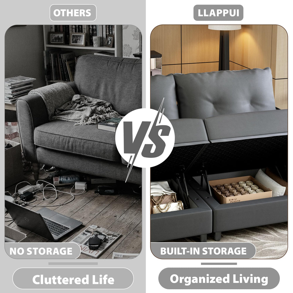 Faux Leather Modular Sectional 6 Seater Sofa Sleeper with Storage