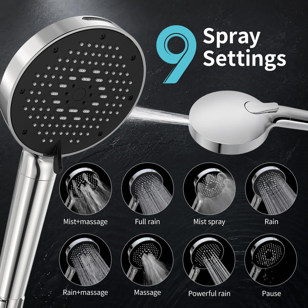 High Pressure Filtered Handheld Shower Head 9 Spray(1 filter)
