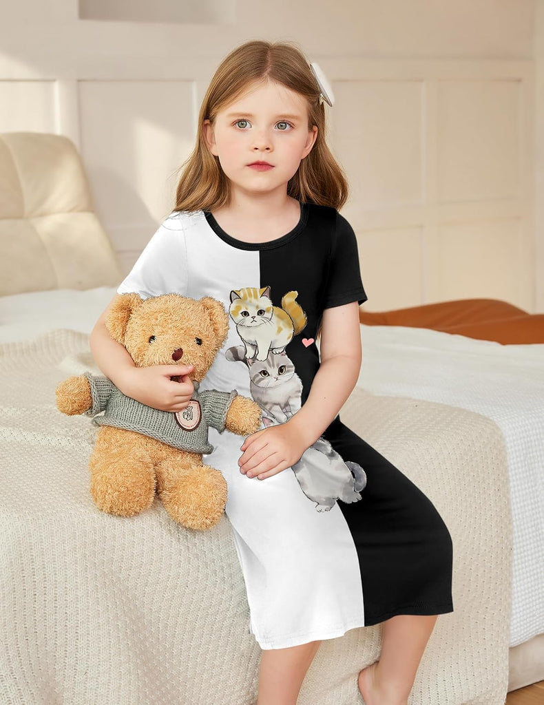 Girls Nightgowns Summer Soft Cute Cartoon Print Pajama Sleep Dress