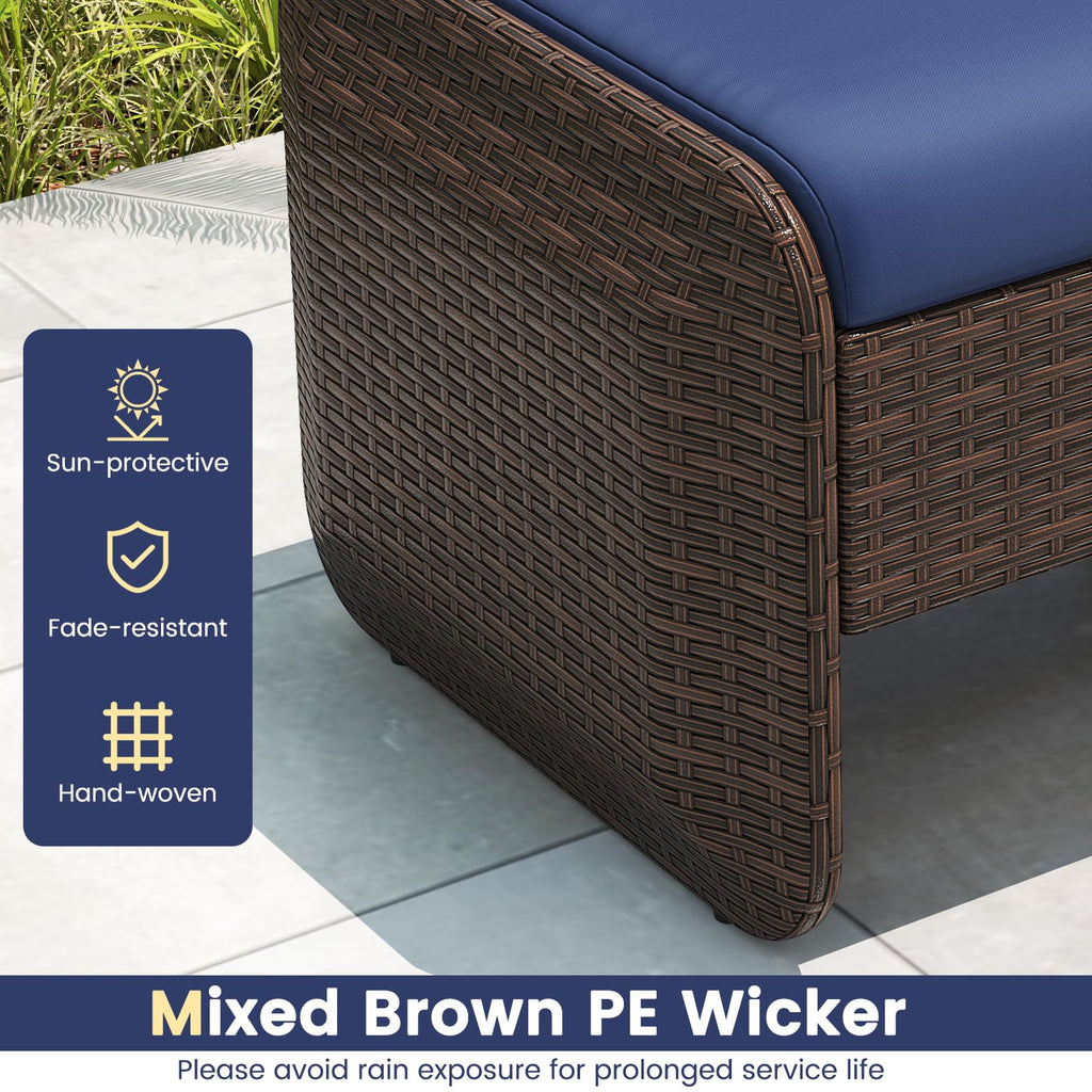 2 Pieces Patio PE Wicker Ottomans with Removable Cushions, Multipurpose Outdoor Furniture for Additional Seating
