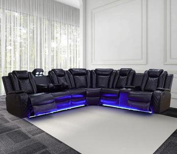 Power Recliner Sofa Sectional Couch with LED Light for Living Room,Leather Reclining Corner Sectional Sofa with 2