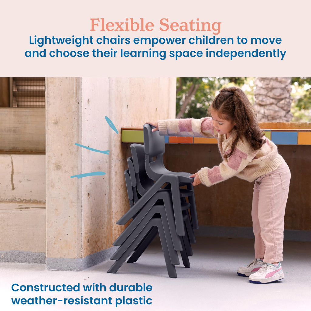 12in Plastic School Stack Chair, Classroom Furniture, Grey, 4-Pack
