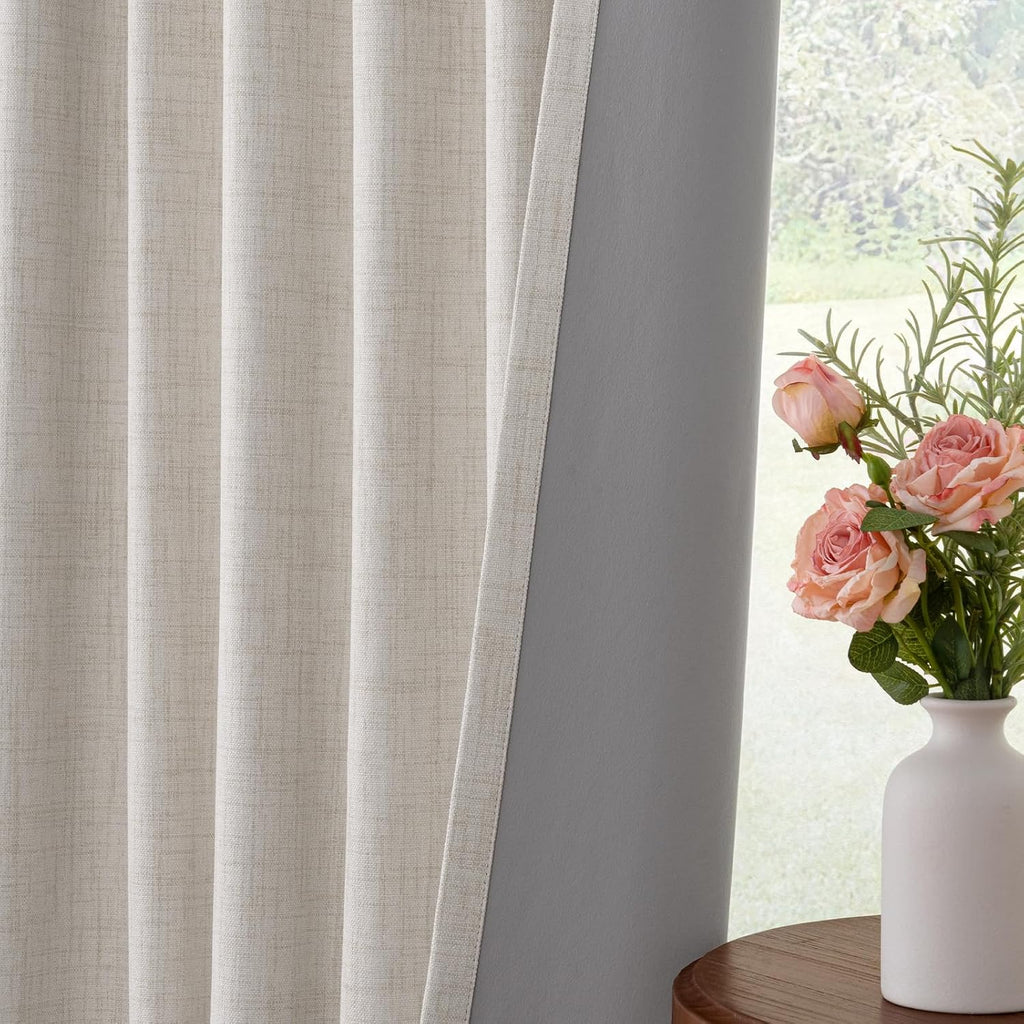 100% Blackout Curtains, Black Out Curtains 96 Inch Long, Clip Rings Linen Blackout Drapes, Thermal Insulated Room