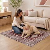 Washable 3x5 Area Rug, Boho Vintage Floral Rug Non Slip Low Pile Indoor Carpet, Durable Distressed F