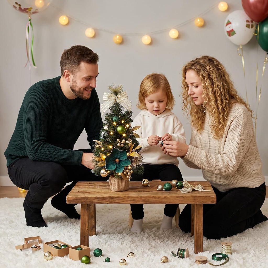 24" Green Small Christmas Tree Mini Tabletop with Lights