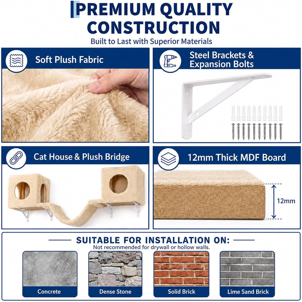 Cat Wall Shelves, 18-in-1 Wall Mounted Cat Furniture Set, Beige