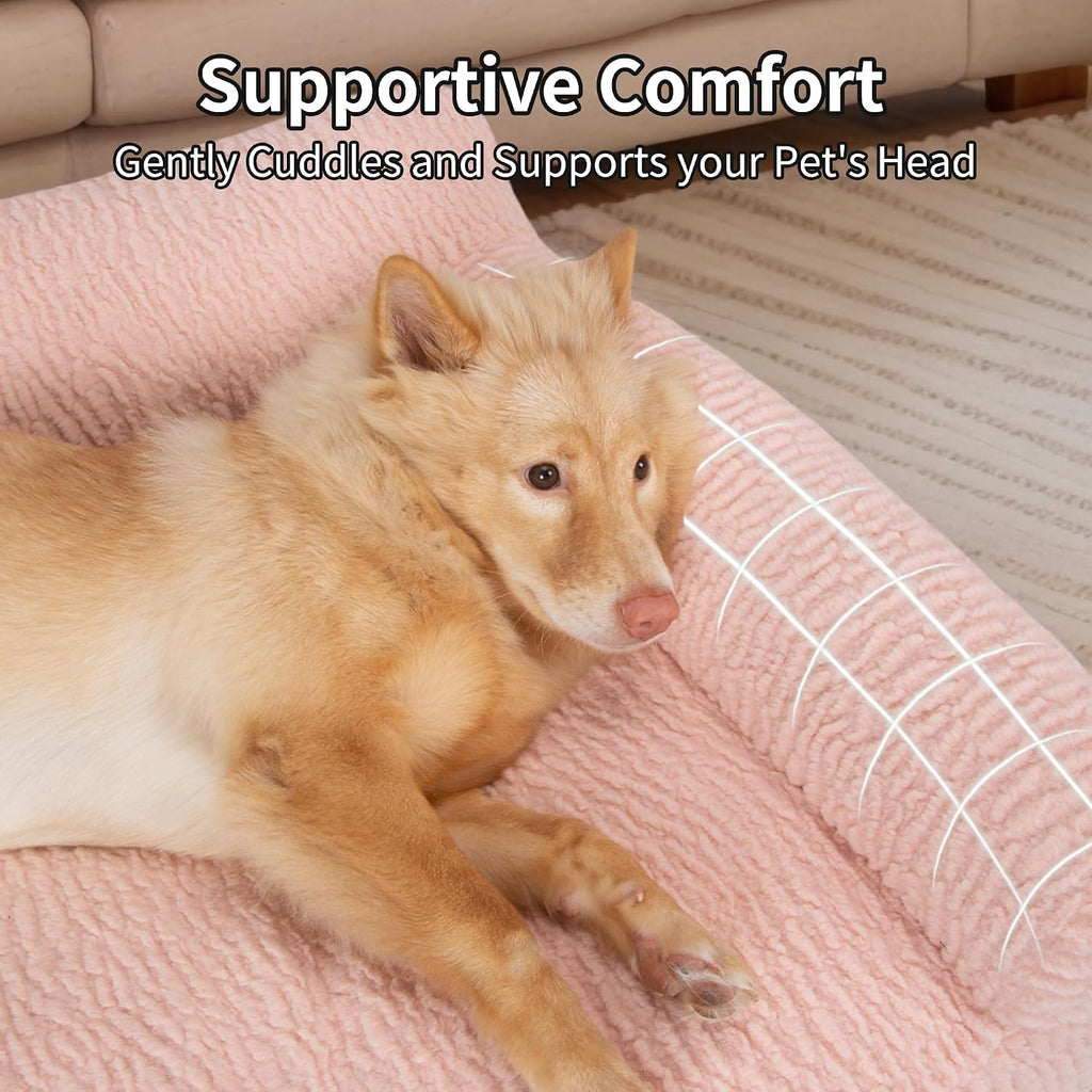 Pink Cat Couch Sofa Bed - Fluffy Orthopedic Pet Lounge for Indoor Cats, Removable Washable Cover, Supportive Kitten