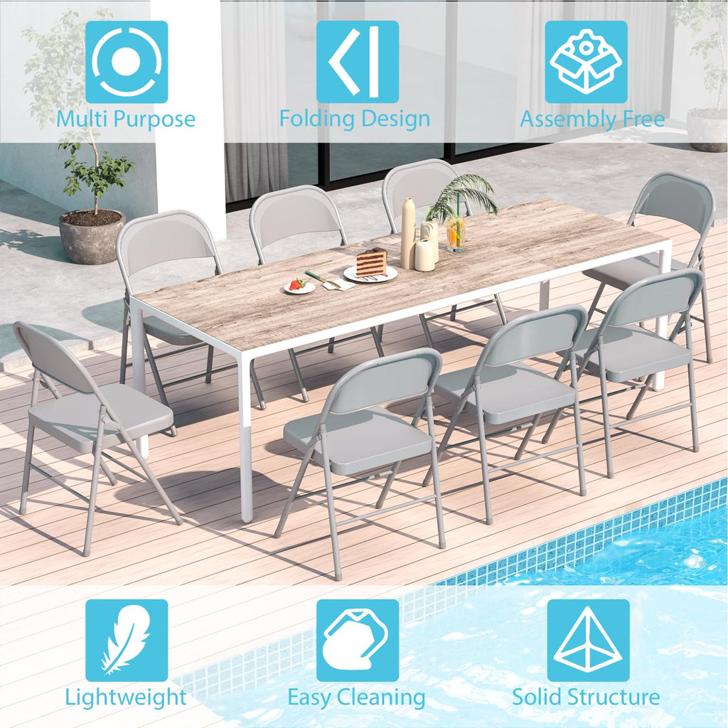 Metal Folding Chairs Steel Frame with Double Hinged Kitchen Dinning Wedding Patio and Garden, No Assembly, Set of 4