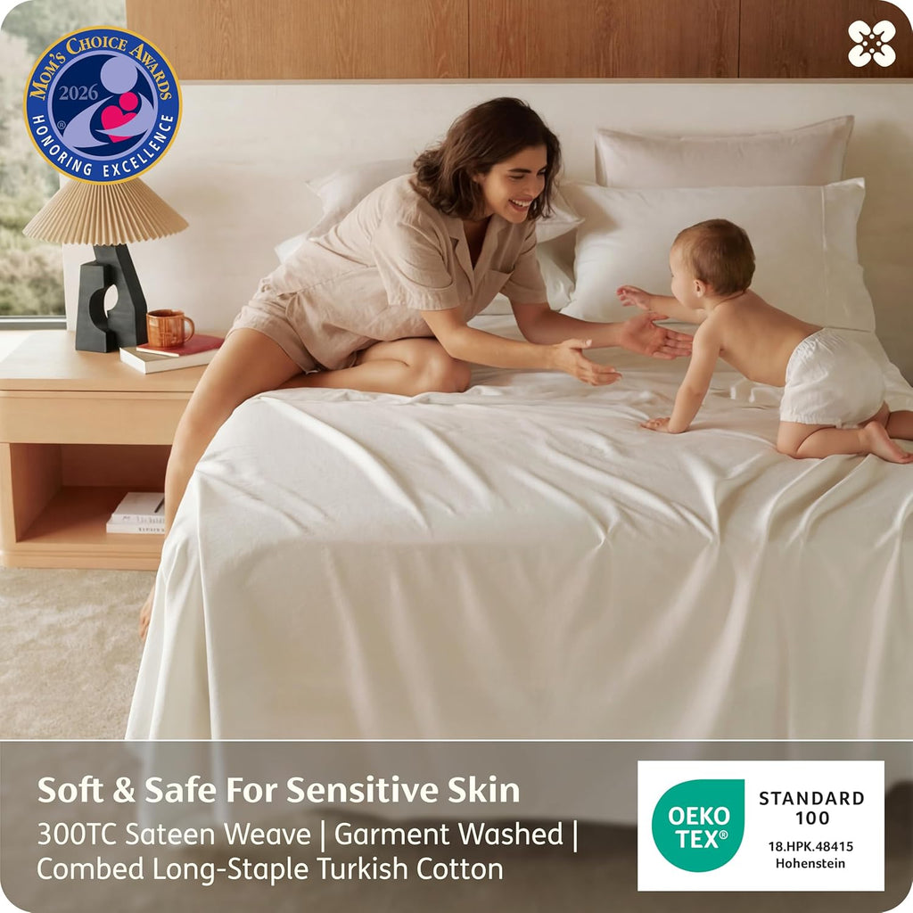 100% GOTS Certified Organic Cotton Sheets, King Sheets Set, 17" Deep Pocket Bedsheets with Corner Straps