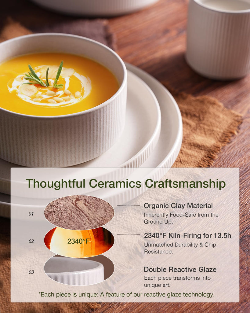 Star Stoneware Dinnerware Sets for 8, Reactive Glaze Plates, Bowls