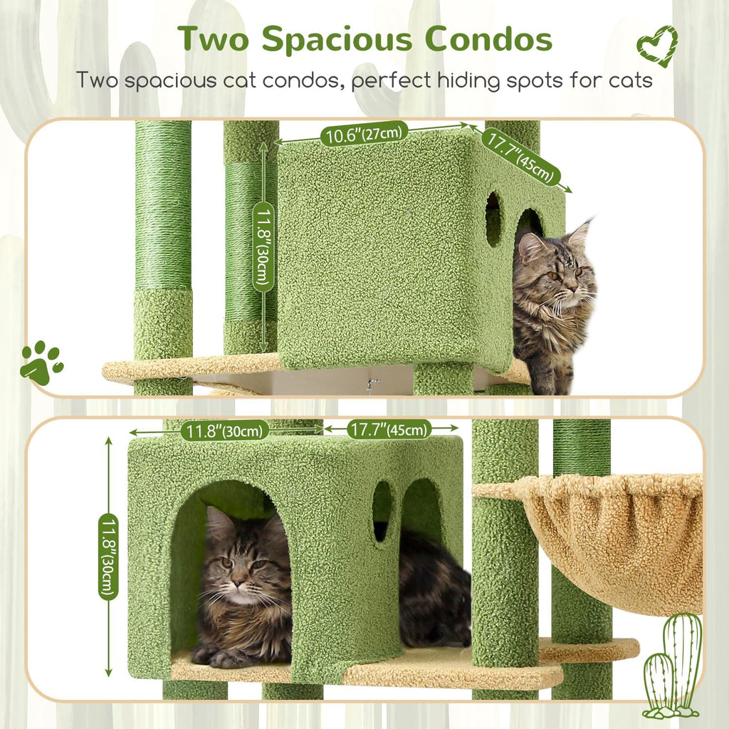 Cactus Giant Cat Tree for Indoor Large Cats, 83in, Green