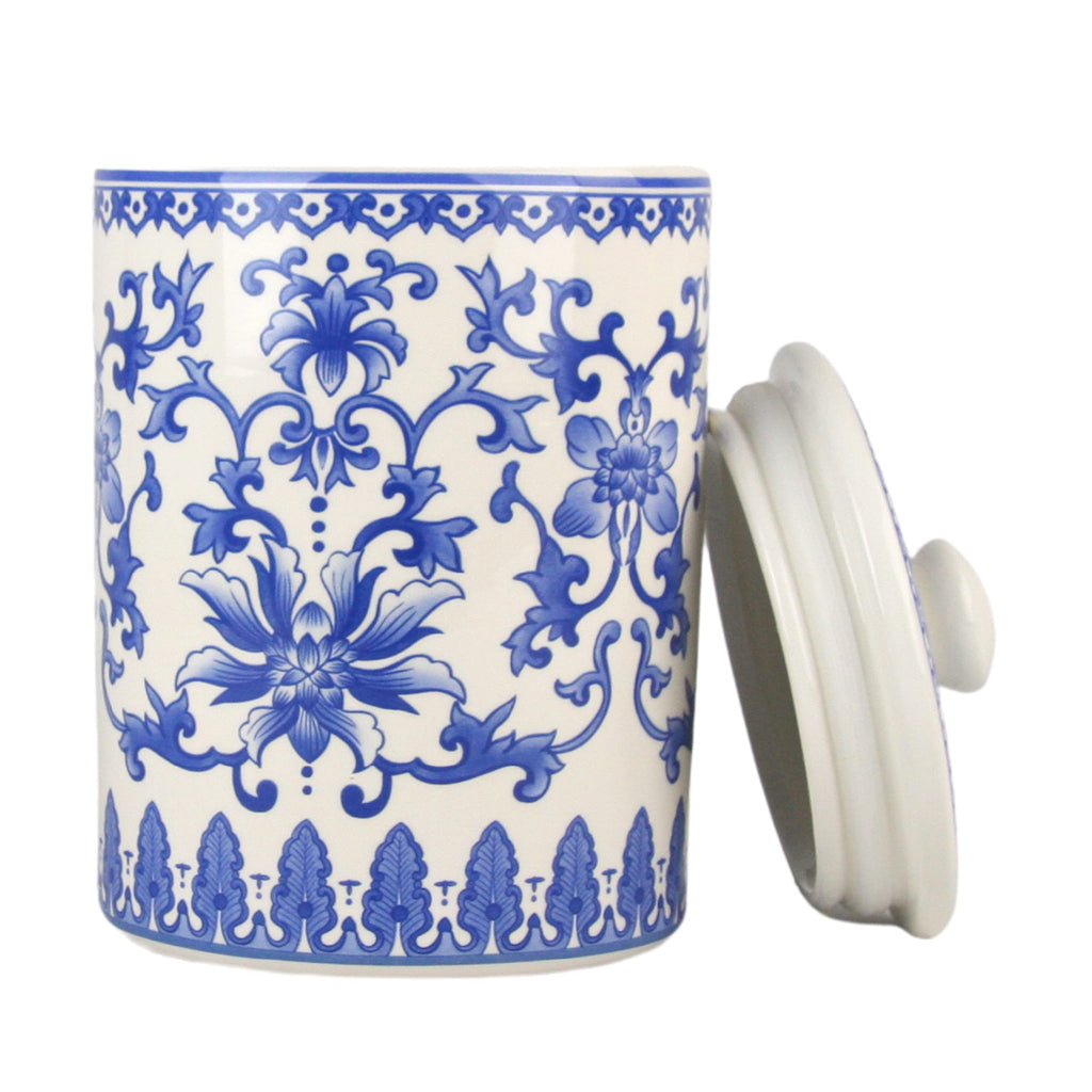 Chinoiserie 3 Piece Canister Set, White/Blue