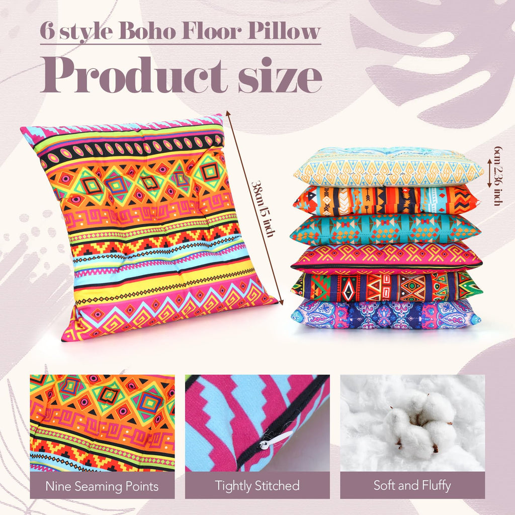 6 Pcs Bohemian Floor Pillows 15 Inch, Stylish