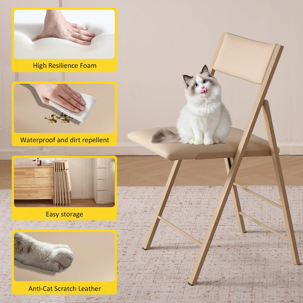 Folding Chairs 2 Pack, 450Lbs Steel Frame Foldable Dining Chairs, Wood