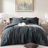MaiRêve Queen Comforter Set Blue Grey, Textured Design Crinkle Bedding Sets 7 Pieces