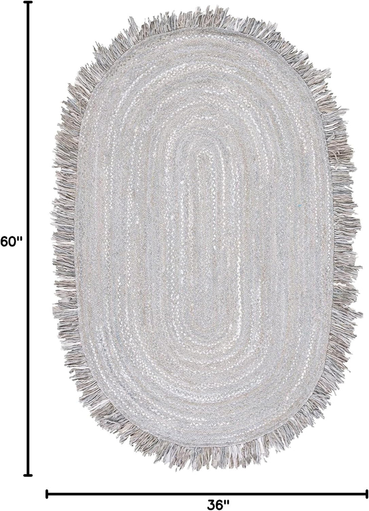 Braided Oval Rug, Light Grey BRD451F