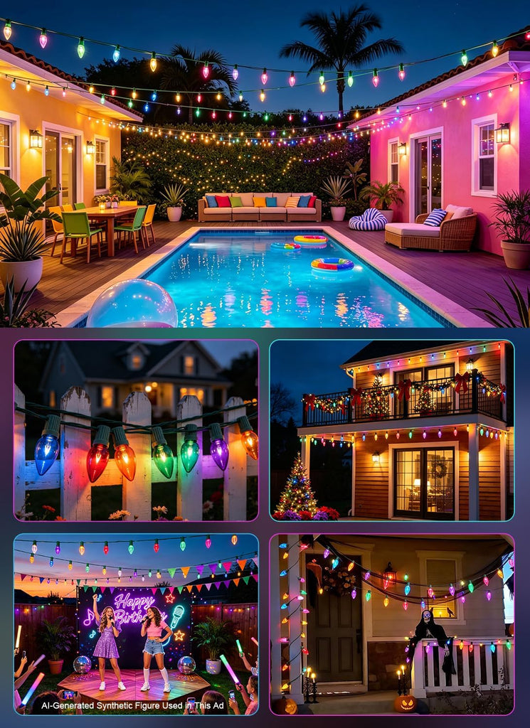 26FT Upgraded Version C9 Christmas String Lights, Waterproof Clear Multicolor String Lights for Indoor and Outdoor