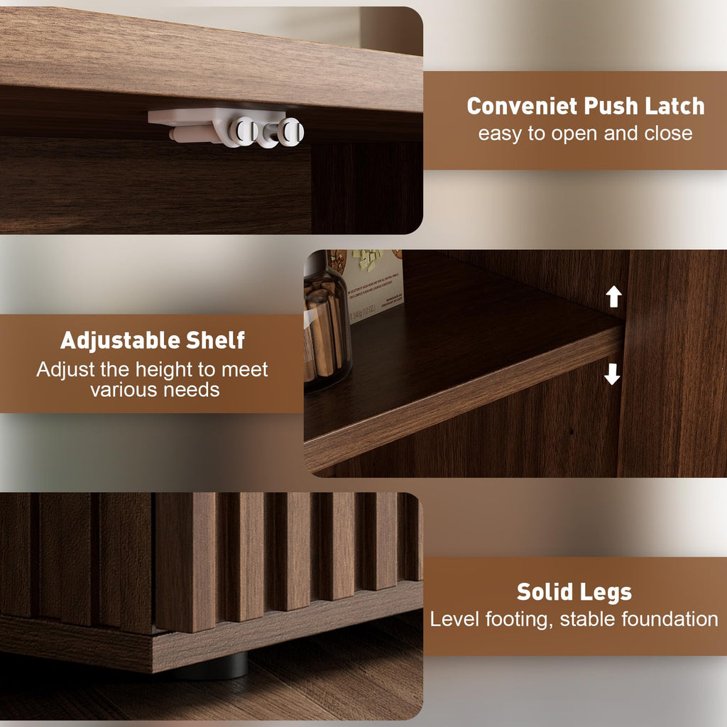 94.5" Fluted Sideboard Cabinet with Storage, Buffet Credenza, Walnut