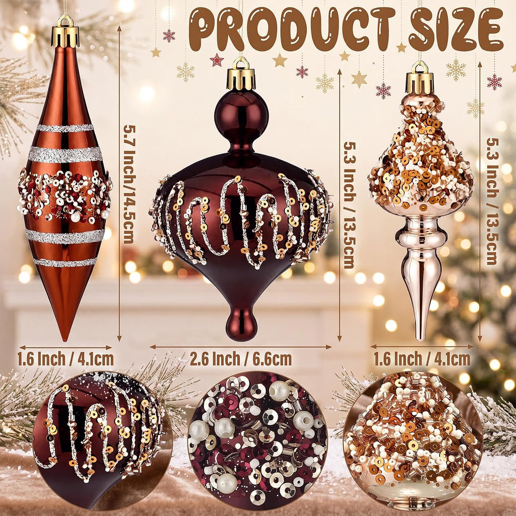 8 Pcs Vintage Finial Drop Christmas Ornaments Red Gold Brown Hanging Finial Christmas Ornaments Hanging Xmas Tree
