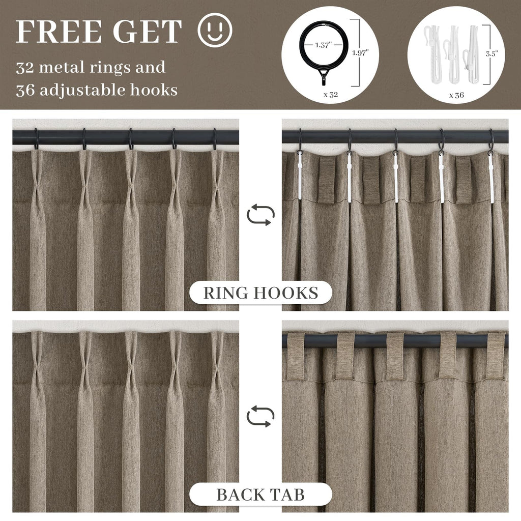 105 Inches Length Pinch Pleated Linen Curtains 2 Panels Burlywood