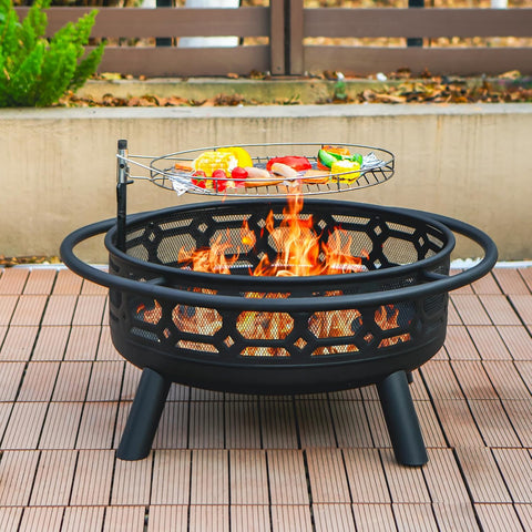 36 Inch Fire Pit - Wood Burning with Grill