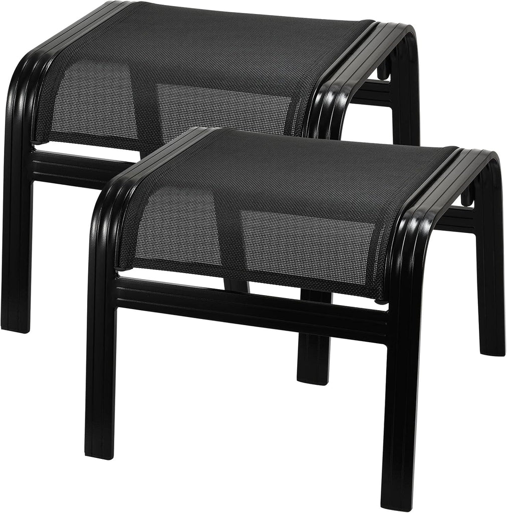 Footstools Outdoor Foot Rest Aluminum Ottomans Portable Seat Wicker Furniture Stackable Ottoman 2 Pieces Black