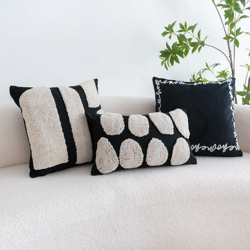 Black White Boho Chunky Tufted Pillow Cover, Neutral Decorative Oblong Throw Pillow Case, Geometric Woven Modern Sham