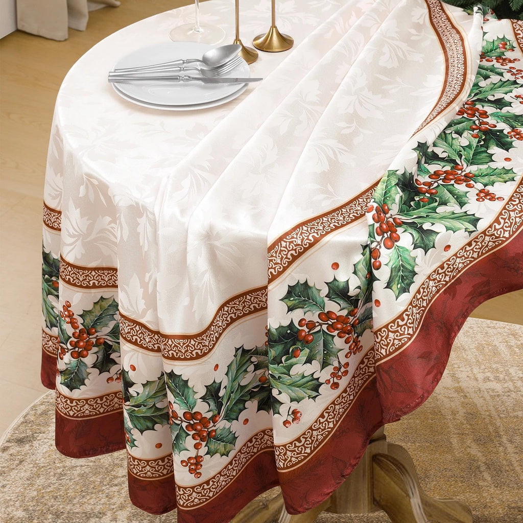 Christmas Jacquard Round Tablecloth, 90 Inch