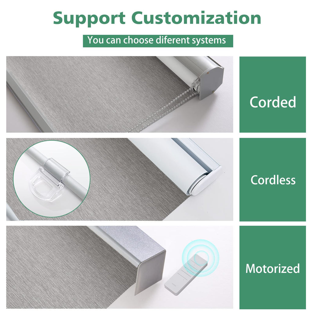 Custom Size 100% Blackout Roller Shades with Textured Pattern Cordless Window Blinds UV Protection Thermal Insulated