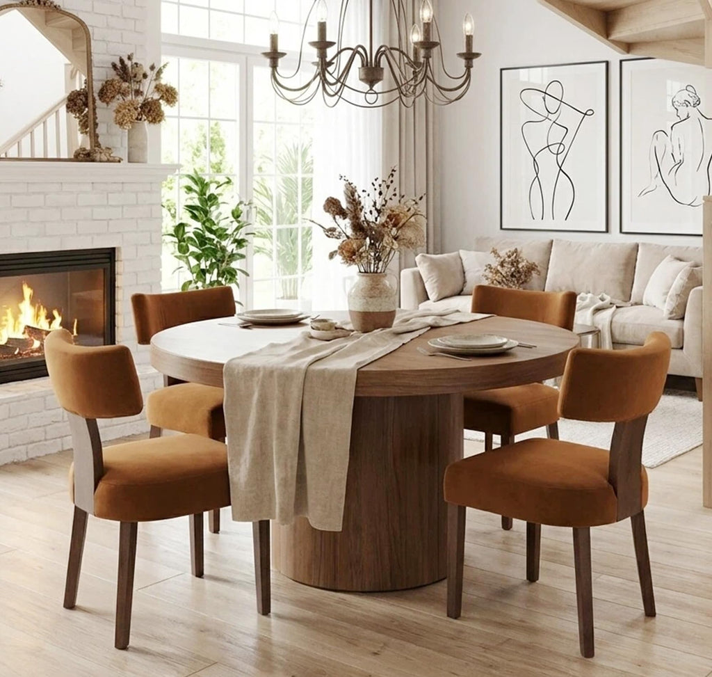 Mid Century Modern Dining Chairs Set of 6, Upholstered Wooden Dining Room Chairs, Farmhouse Kitchen Chairs, Accent
