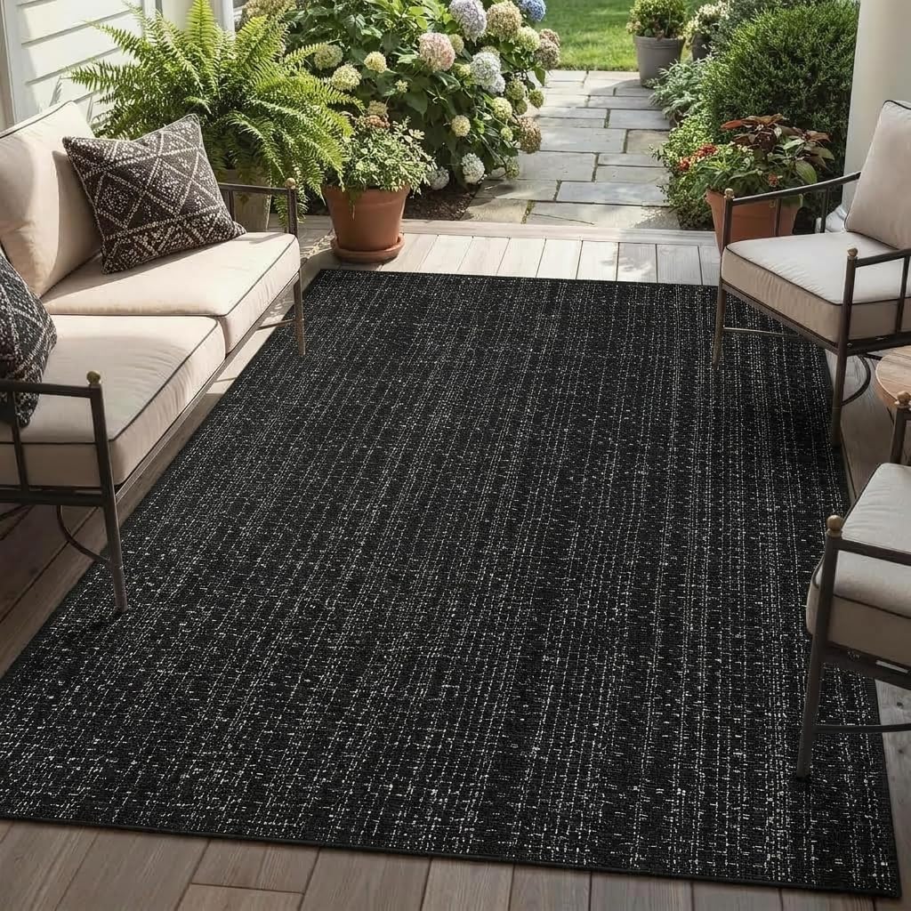 Black Area Rug, Washable Indoor Outdoor Front Porch Patio Rug