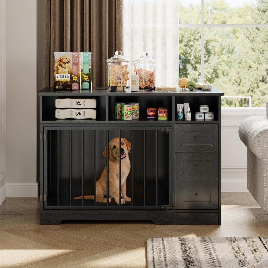 Dog Crate Furniture for Medium Small Dogs with Storage, Black