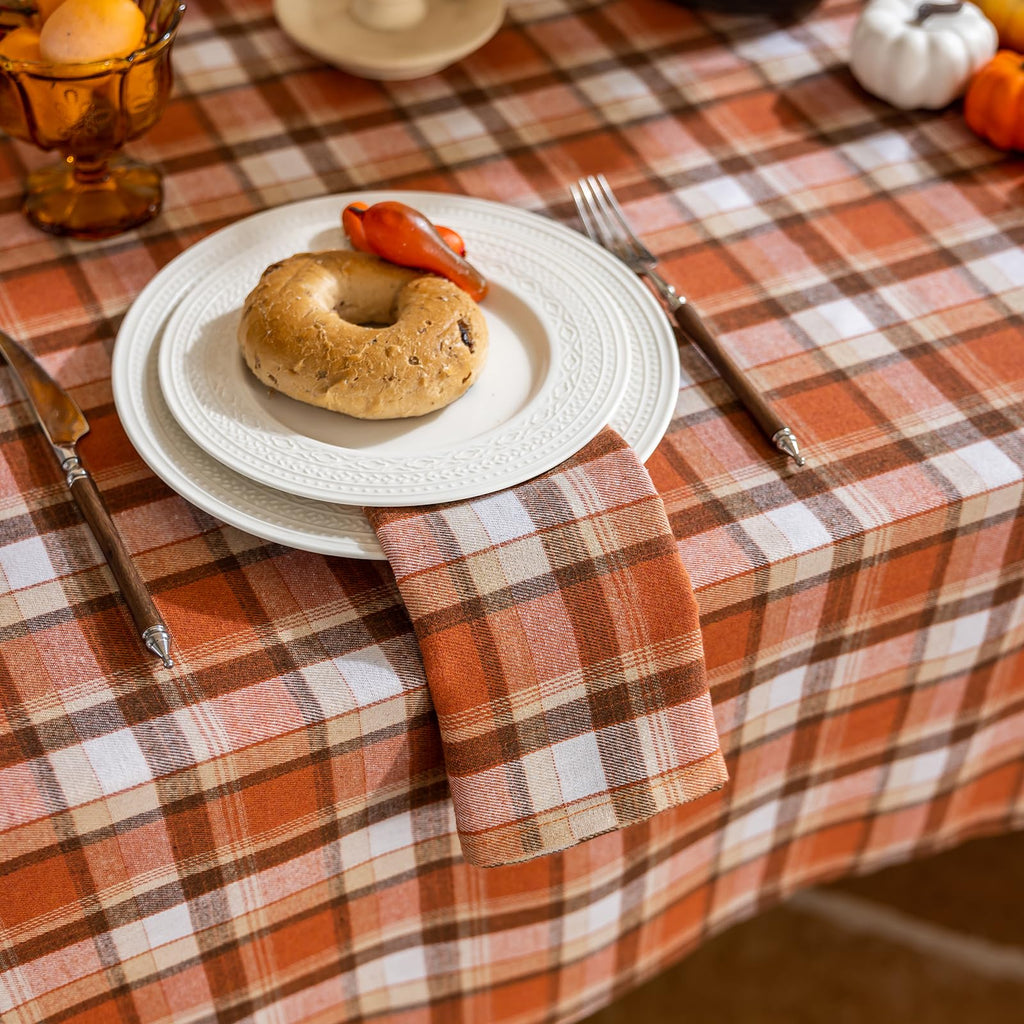 55x70 Inch Thanksgiving Tablecloth - Rust Tartan Rectangle Table Cover, Washable Fall Decor for Holiday Parties