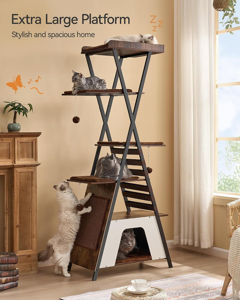 72.4" Modern Cat Tree for Indoor Cats, Multi-Level Cat Condo