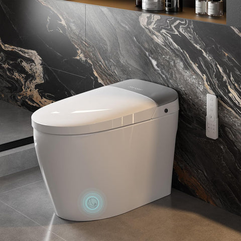 Smart Bidet Toilet with Pump-Assisted Dual Flush, Foam System, Foot Sensor Operation, 12-Inch Rough-In, Heated Seat, Warm Water, Air Dryer, LED Display, Night Light