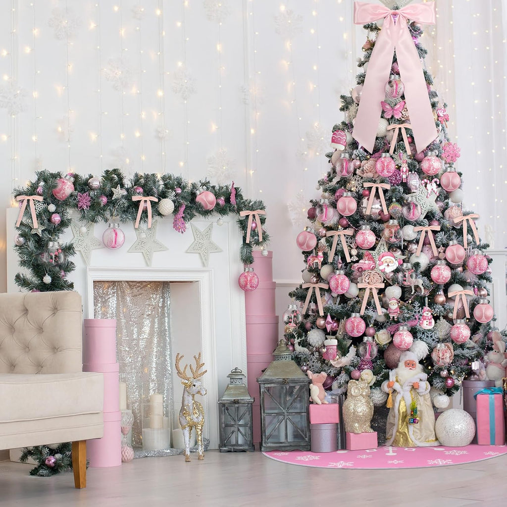 74 Pcs Pink Christmas Tree Ornaments Set