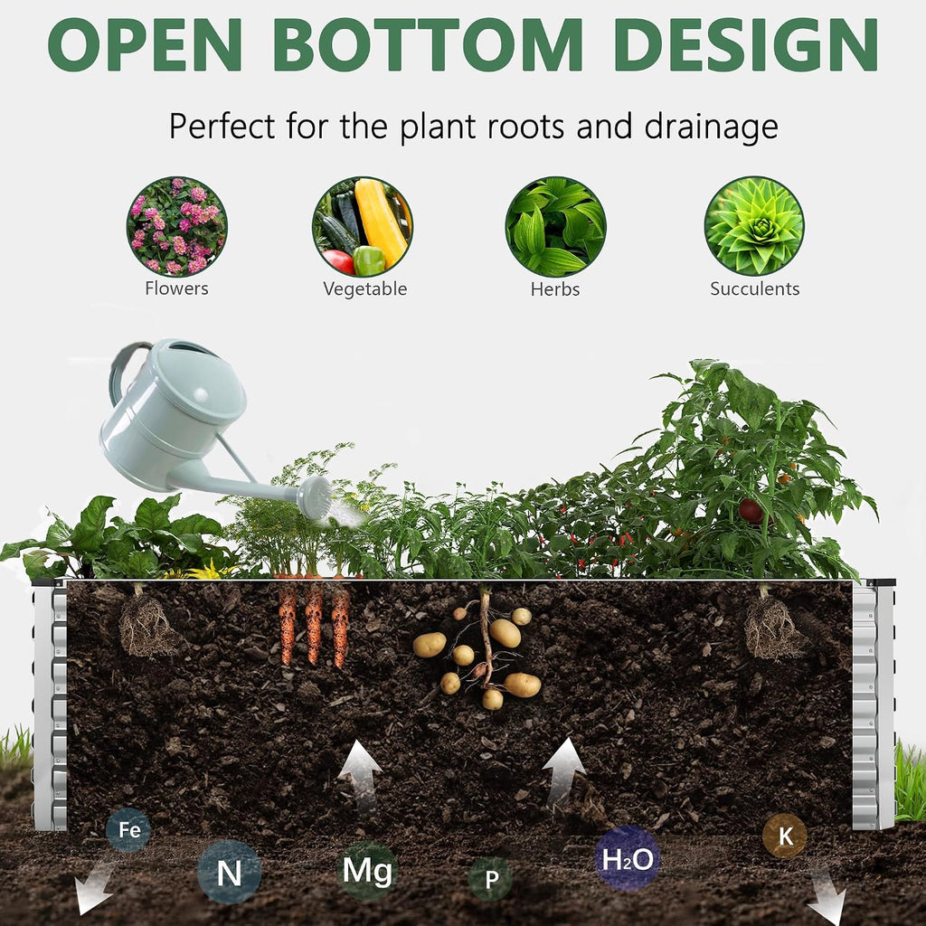 8x4x2ft Raised Garden Bed Outdoor, Galvanized Steel Garden Beds | Raised Garden Beds for Gardening, Planters for