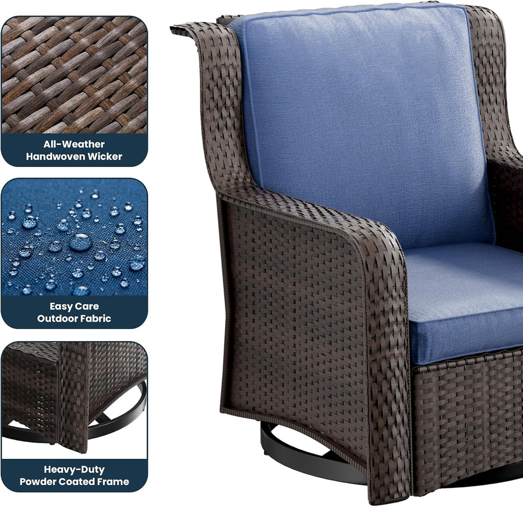 Balcony Furniture Piece Patio Conversation Set, PE Wicker Rattan Outdoor Swivel Rocking Chairs with Soft Cushions for