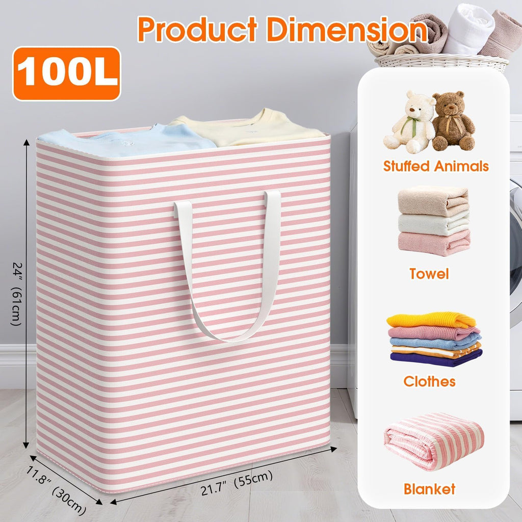 3-Pack Laundry Basket, Collapsible Laundry Hampers, 100L, Pink