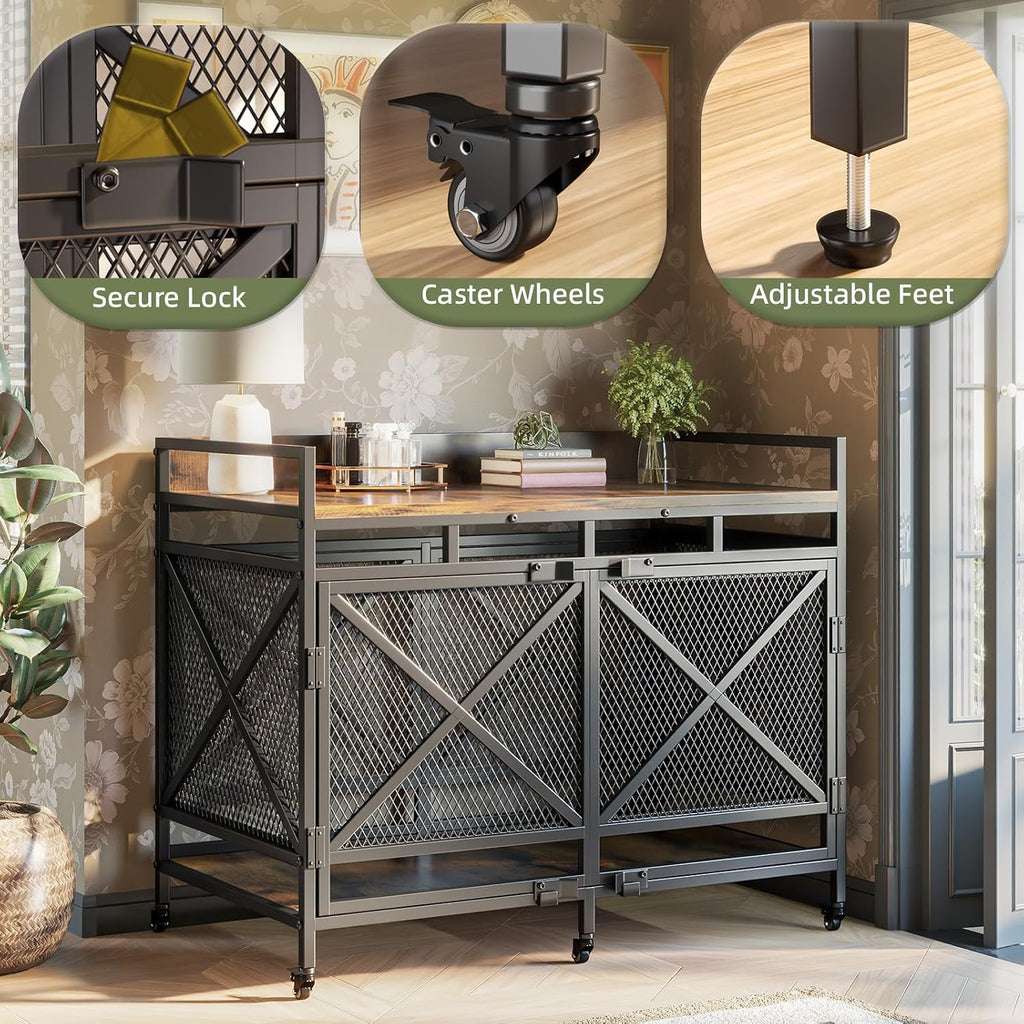 Dog Crate Furniture with Wheels, Brown