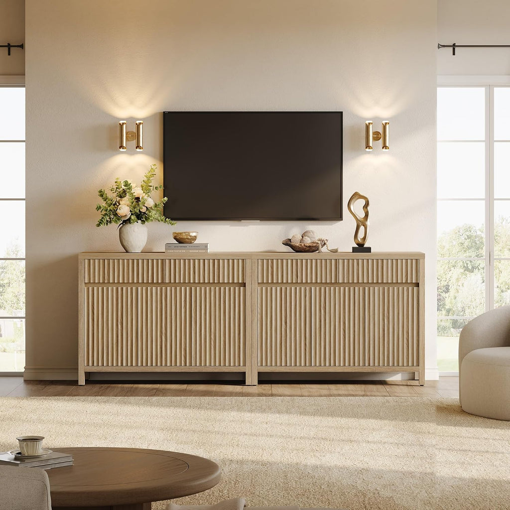 42" Fluted Buffet Cabinet with Storage - Mid Century Modern Sideboard with 2 Drawers & 3 Doors