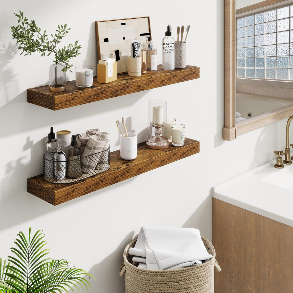 Floating Shelves 30 Inch, Wall Mounted Wood Shelf Set of 2, Farmhouse Decor, Rustic Brown