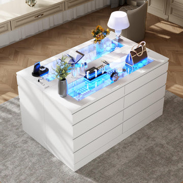 Closet Island with Drawers, 16 Drawer Dresser Closet with LED Lights