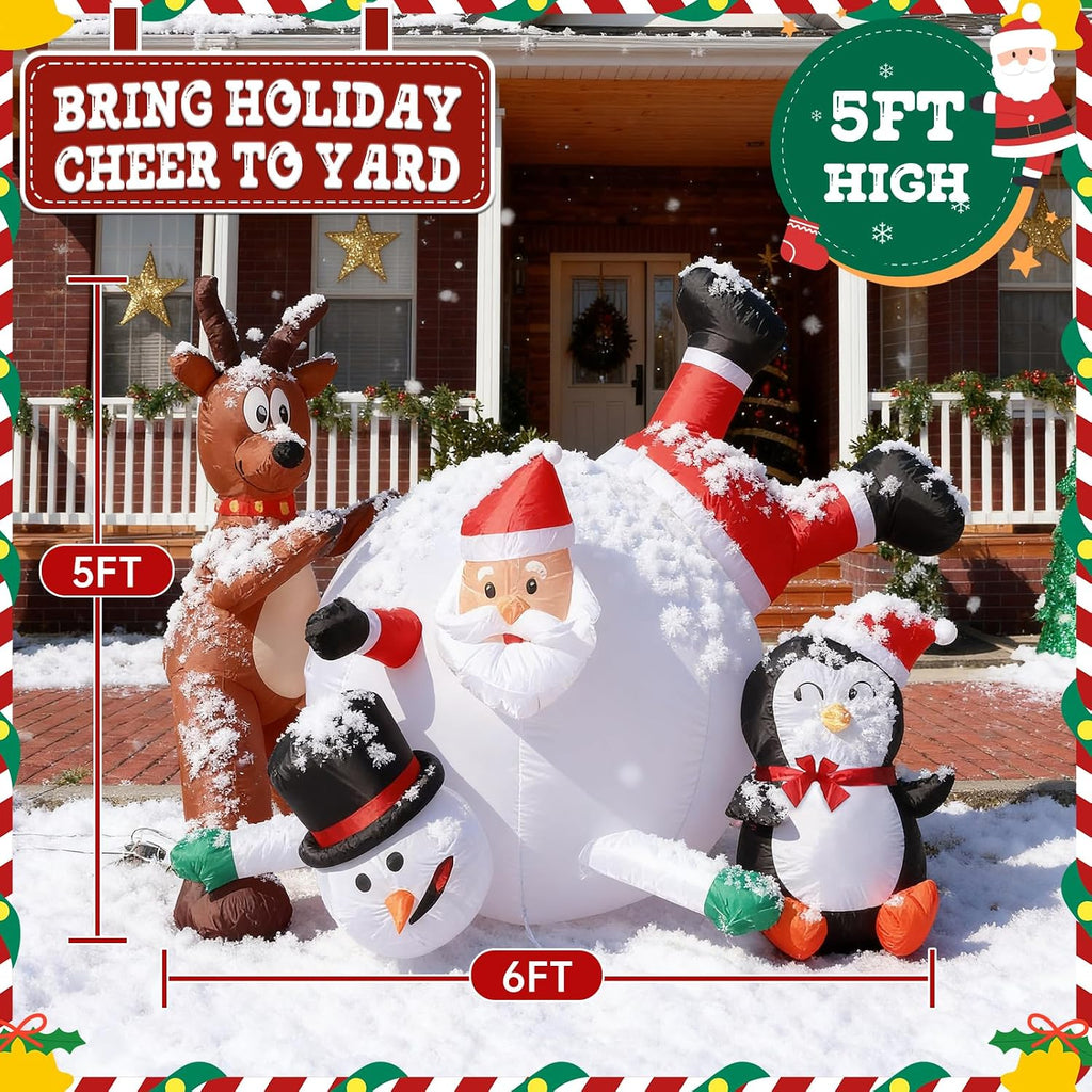 6FT Inflatable Santa Snowball Scene with LED Lights for Yard